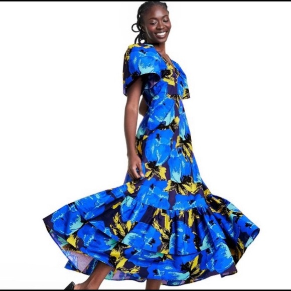 Christopher John Rogers Blue Floral Tiered Maxi Dress - Picture 2 of 3